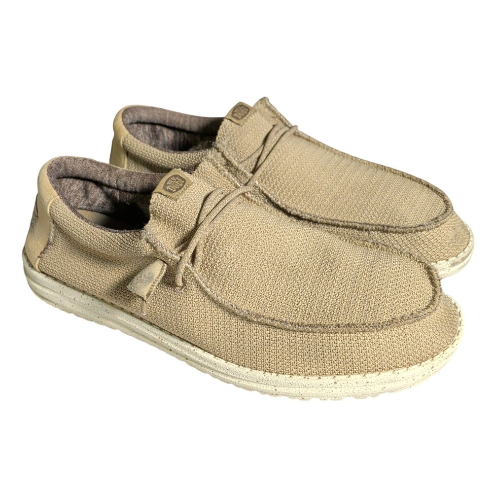 Hey Dude Wally Sport Mesh Shoes Mens Size 12 EU 45 Beige Slip-On Lightweight